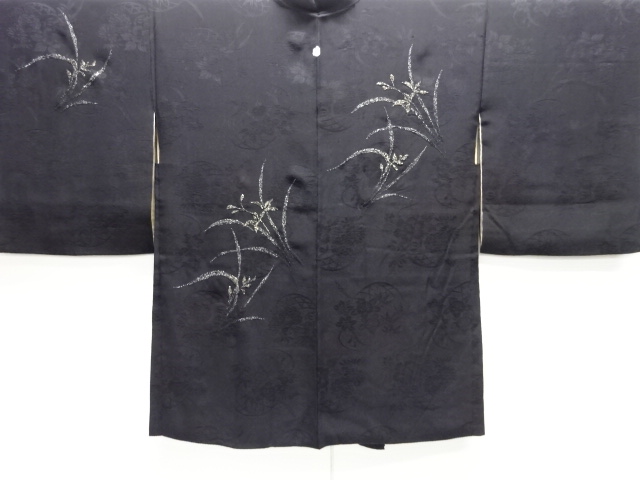 JAPANESE ANTIQUE HAORI / TAISHO ROMAN STYLE / SILK / MON KINSHA / WOVEN FLORAL PLANTS